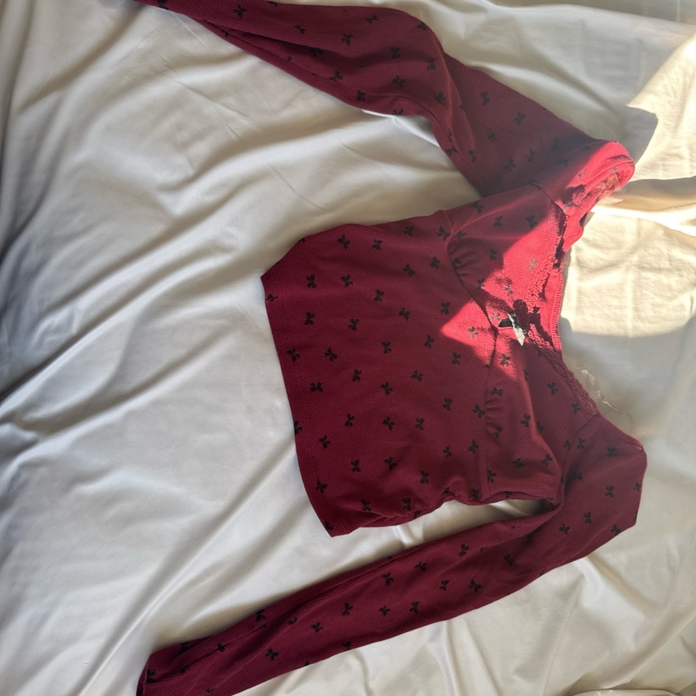 Red Long Sleeve Top with Black Pattern